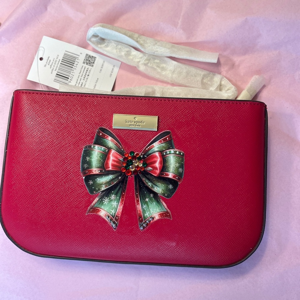 🎄 Luxe Kate Spade Christmas in July Bow Clutch with Gem Accents